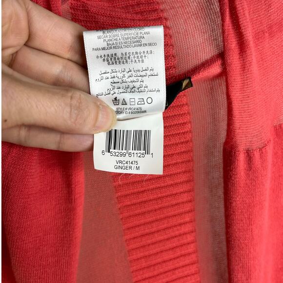 BCBG Maxazria Cardigan Wmns Sz M Long Sleeve Open Front Watermelon red Sheer - Picture 8 of 10